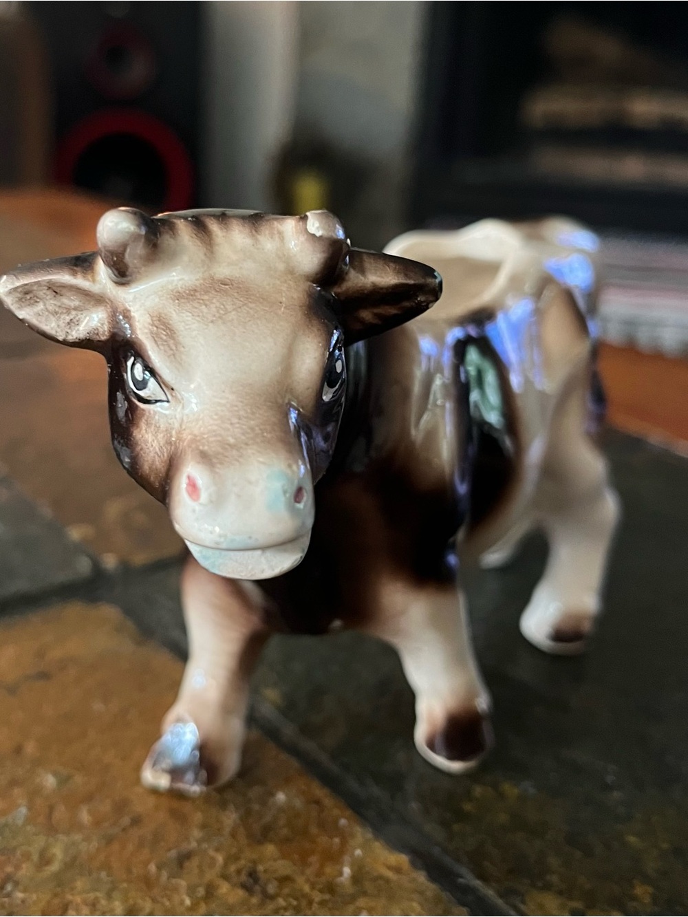 Vintage Ceramic Cow Figurine in Brown and Cream - Picture 2 of 13